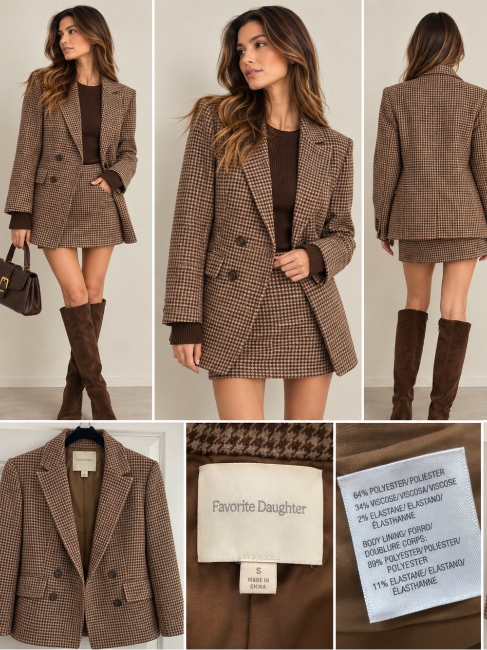 Favorite Daughter Houndstooth Blazer + Mini Skirt Suit S
